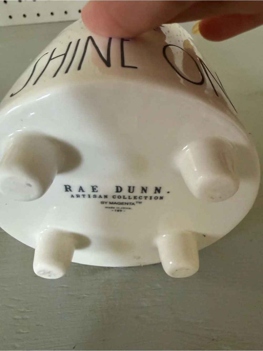 Rae Dunn White Ceramic Planter with Black Lettering and Yellow Accent - Picture 2 of 4